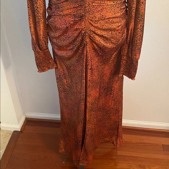 Melloday Runched orange and black medium maxi dress - Picture 3 of 8